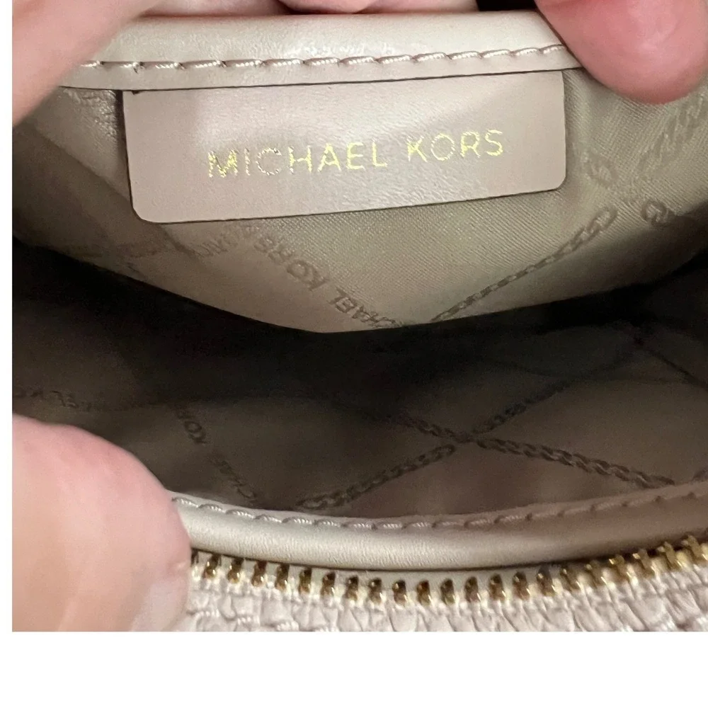 Michael Kors Kris Small Satchel Pink Cream Pebbled Leather Gold Hardware Handbag